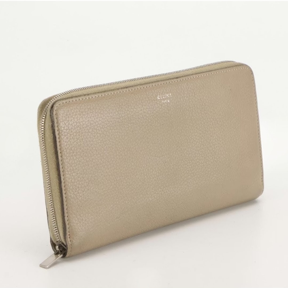 Céline Zip-Around Wallet in Taupe Beige Grained Leather, With Box - Picture 2 of 14